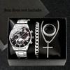 Men's Fashion Watch  Set, Casual Quartz Watch with Calendar, Cross Pendant Necklace, Ring and Bracelet - Perfect Gift for Him