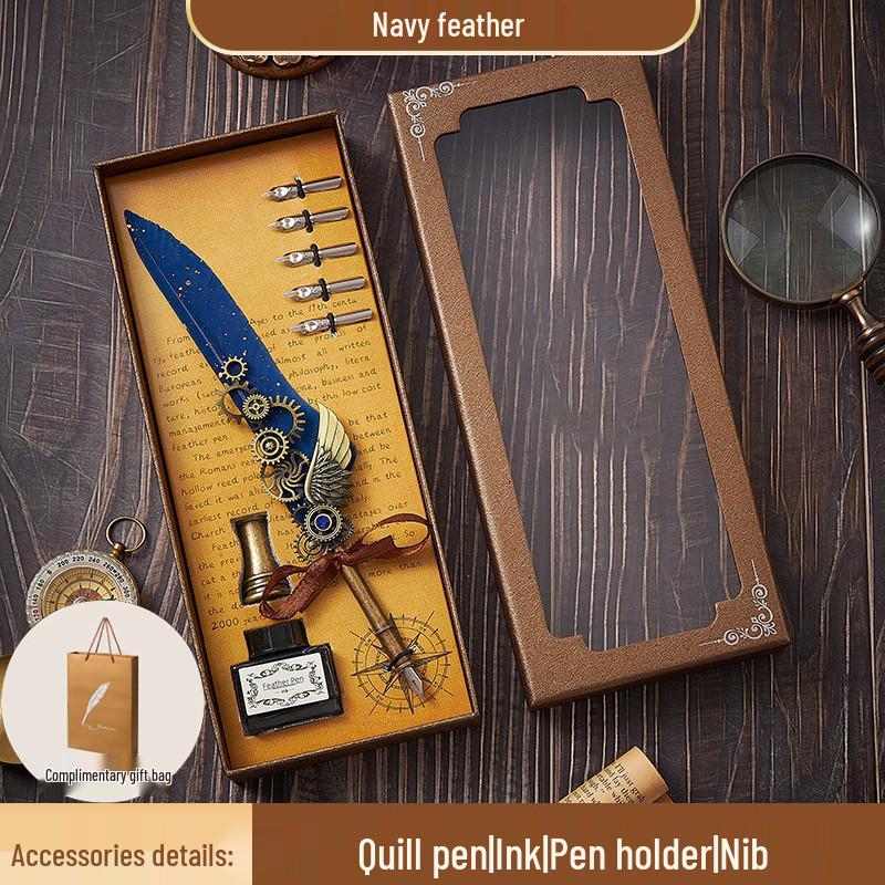 European Steampunk Quill and Ink Set with Wax Seal - Retro Fountain Pen Gift Box for Birthdays