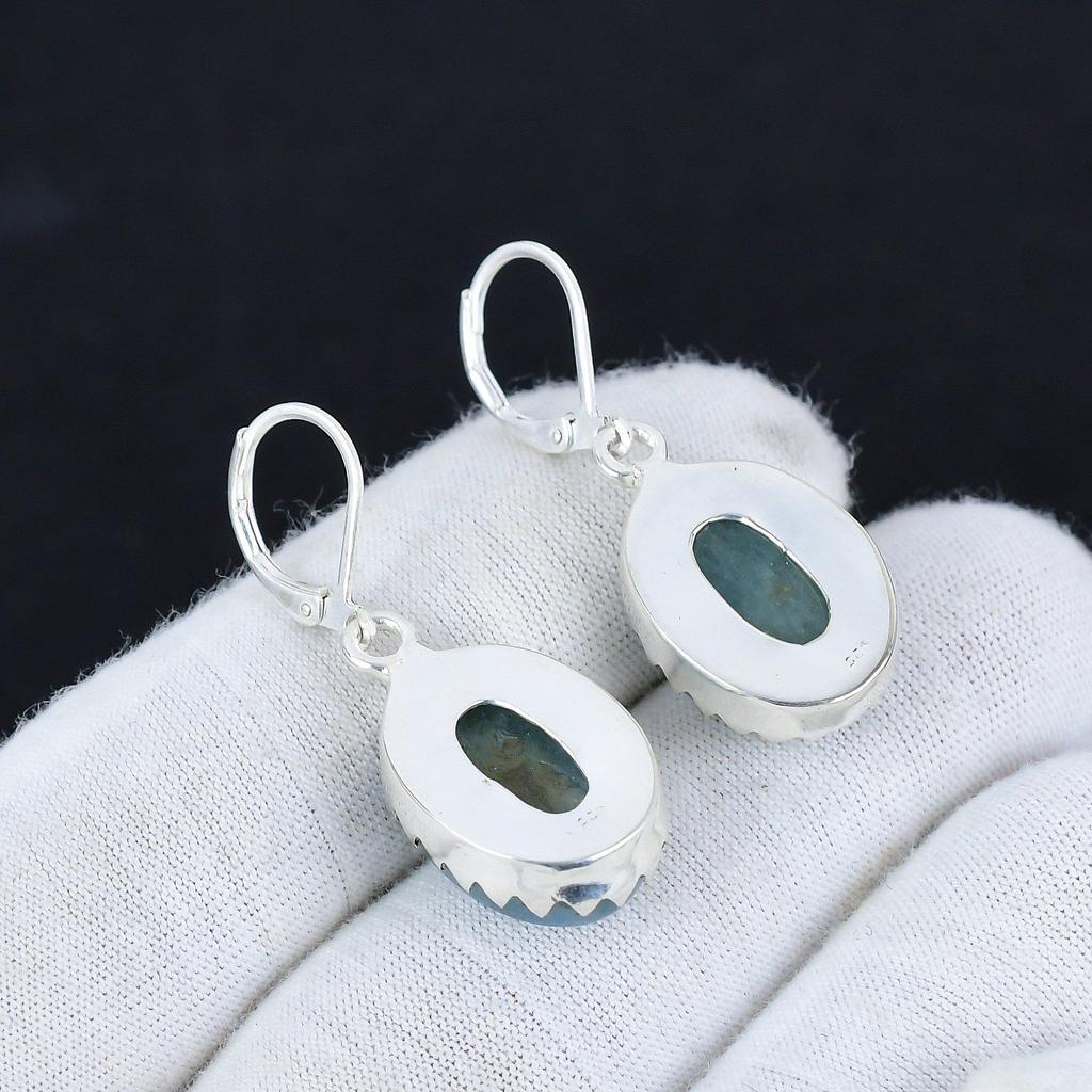 Natural Aquamarine Gemstone 925 Sterling Silver Earring, Boho Silver Jewelry Dangle Earrings, Gifts For Annivaersary Gifts For Her