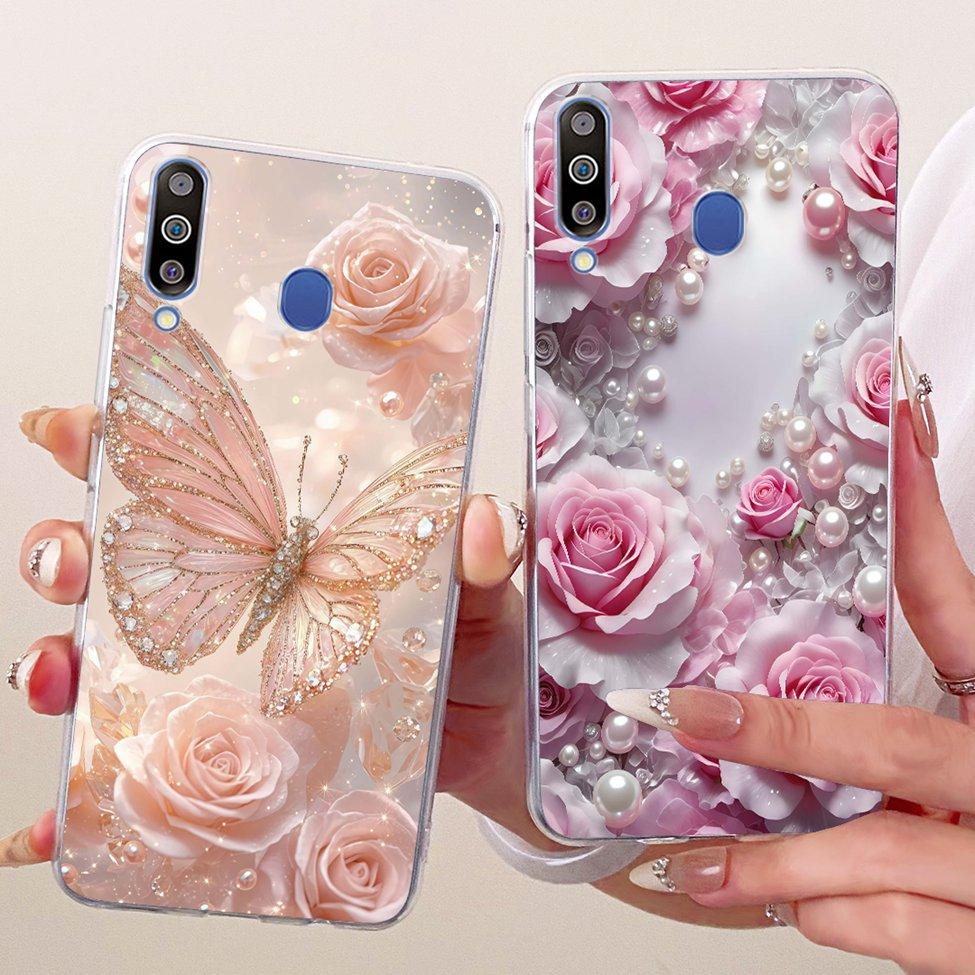 For Samsung A40S Case Transparent Cute Cat Fashion Butterfly Funny Painted Casing For Samsung Galaxy A40S Cover SM-A3050