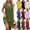 Женские повседневные платья с V-образным вырезом для пляжного отдыха в винтажном стиле, однотонные, без рукавов, сращивающиеся