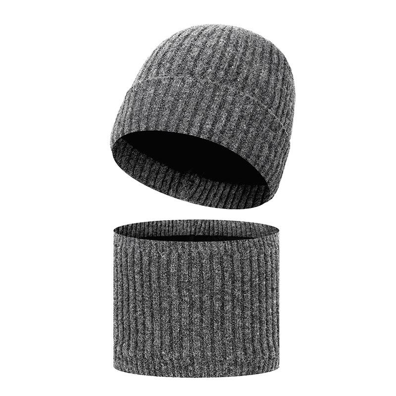 Зимняя шерстяная теплая вязаная шапка Мужская уличная ветрозащитная холодостойкая флисовая манишка Комплект из двух предметов шерстяная шапка