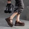 Johnature Mary Janes Shoes Genuine Leather Flat Platform Shoes Buckle Thick Soled Height Increasing Sandals