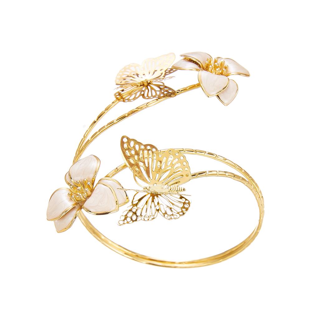 Boho Hollow Butterfly Flower Arm Cuff Bracelets for Women Elegant Enamel Floral Upper Arm Bangle Music Festival Jewelry Gift