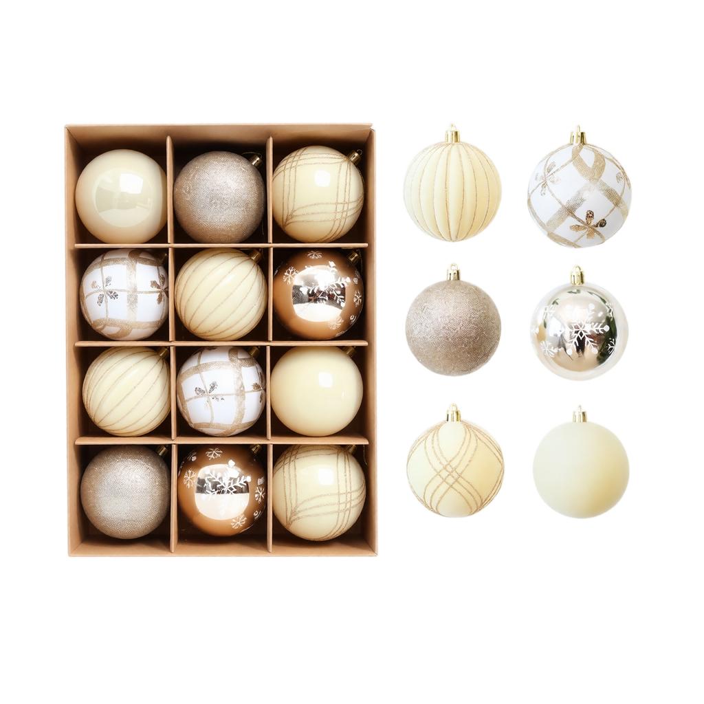 Velvet Painted Christmas Ball Ornament Set in Champagne Gold for Holiday Home Decor