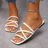 Summer Solid Flat Slippers Women Square Toe Outdoor Slippers Casual Beach Slides Women's Shoes Narrow Band Sandals Zapatos Mujer