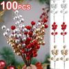Artificial Berries Red Gold Silver Fake Berries Branch Cherry Stamen Christmas DIY Floral Wreath Ornament New Year Party Decor