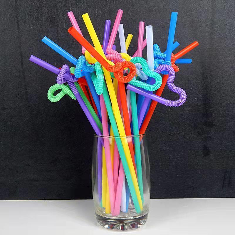 Eco-Friendly Colored Transparent Hard Tip Straws - Individually Wrapped, Disposable, Straight, Thin, for Soy Milk and Juice