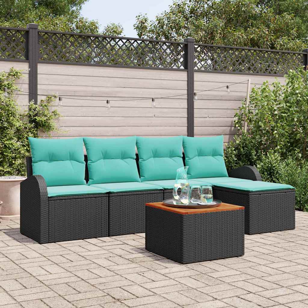 Garden Sofa Set 6 pcs Black and Turquoise Poly Rattan