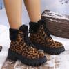 Fashion Leopard Print Chunky Platform Ankle Boots for Women 2024 Winter Fashion Plush Warm Snow Boots Woman Thick Sole Fur Cotton Shoes
