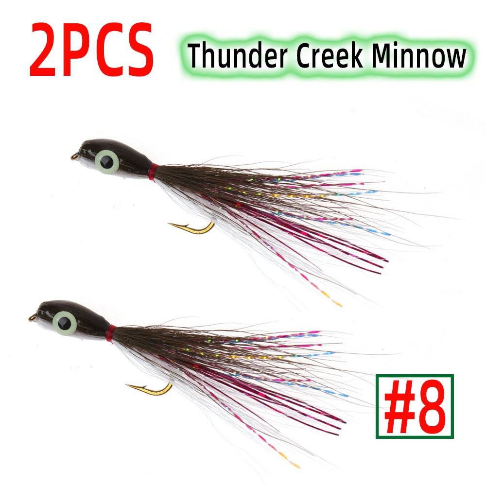 2 шт. приманка для ловли рыбы Thunder Creek Minnow Fly, светящиеся стримеры Bucktail 3D, рыбий глаз, мелкая рыбка, смолт, морская форель, окунь, щука, приманка для ловли рыбы