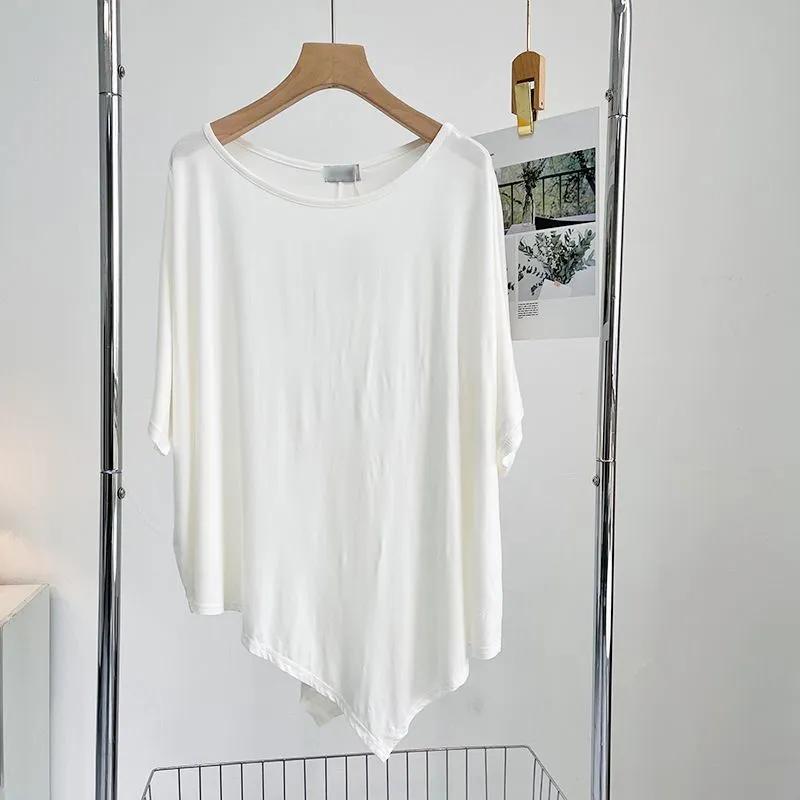 Футболка женская однотонная повседневная большого размера свободная с круглым вырезом пуловер с короткими рукавами топы