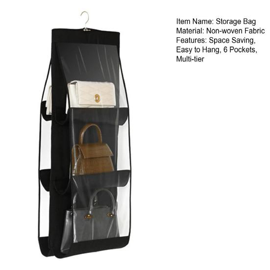 Подвесной органайзер для сумок, сумка для хранения кошельков с прозрачным окном, 6 карманов, органайзер для кошельков в шкаф для компактного хранения