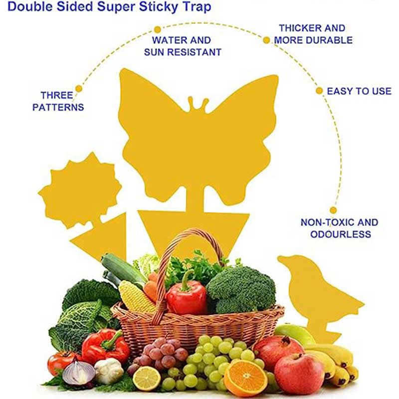50 шт./компл., ловушка для насекомых, ловушка для мух, ловушка для мошек в помещении, клейкая наклейка-ловушка, двусторонняя водонепроницаемая желтая наклейка, защита растений, фрукты и фрукты