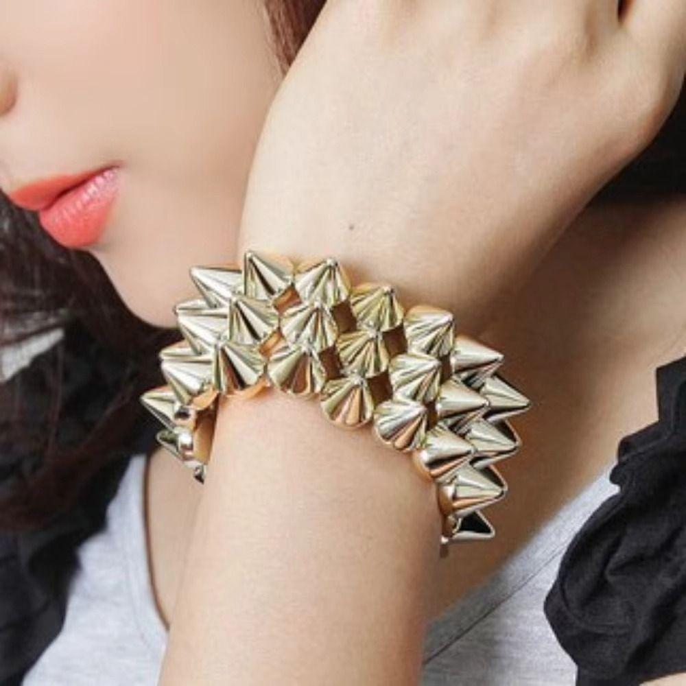 Three-row Punk Style Bracelets Y2K Jewelry Goth Rock Bangle Cool Rivet Cone Bracelets Hip-hop