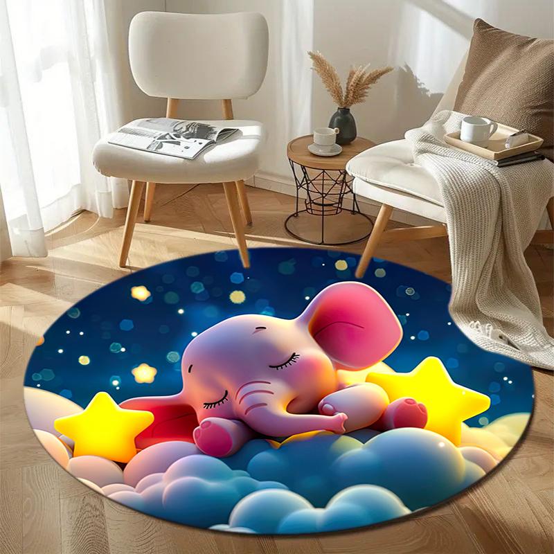 1Pc elephant theme Printed circular carpet, home door mat, outdoor travel protection carpet A4