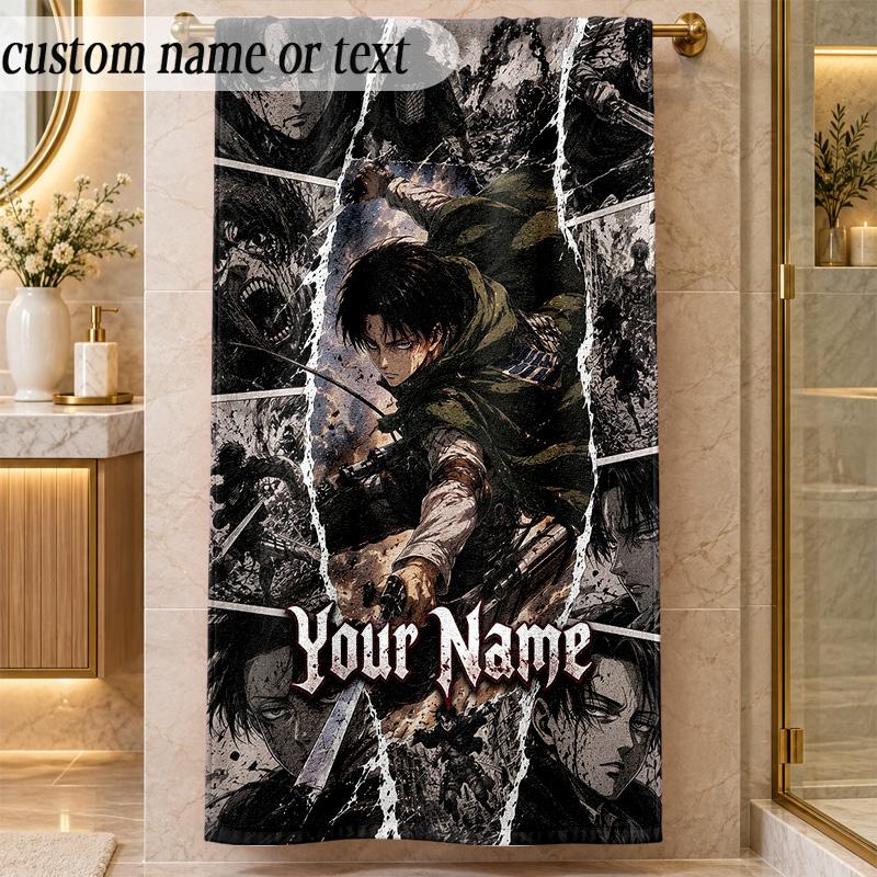 Beach TowelAttack on Titan Custom Name Text Personalized Soft Towel for Beach Pool Indoor Home Decor Gift