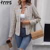 Women's Fashion Casual Plaid Print Autumn Winter Long Sleeve Jackets & Coats