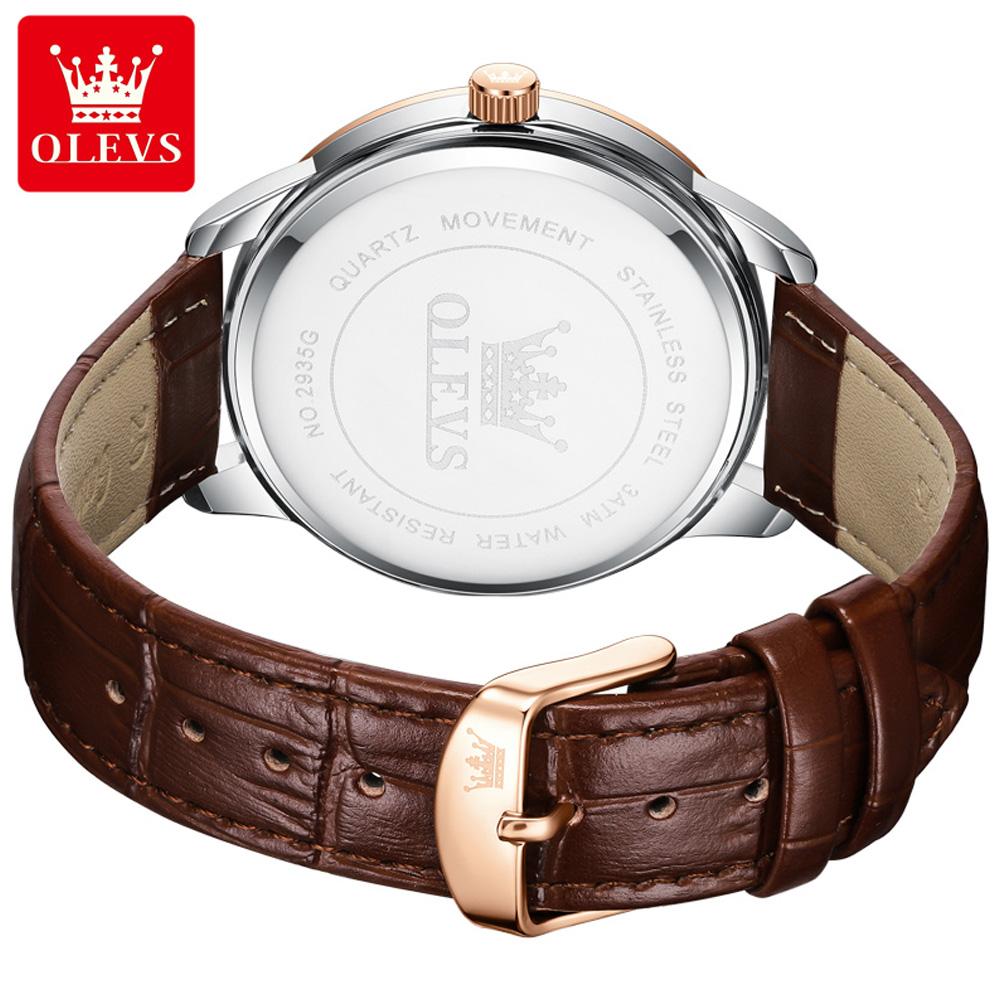 OLEVS Top Original Quartz Watches for Men Simplicity Dual Calendar Large Dial Leather Strap Waterproof Luminous Men's Wristwatch