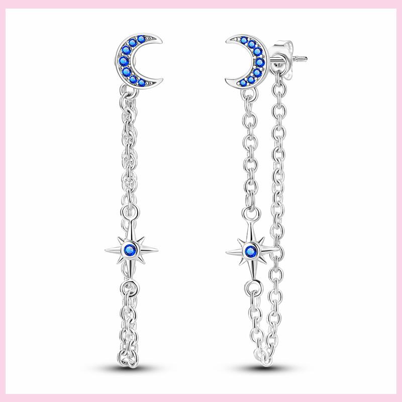 Серьги в виде совы из сияющего голубого циркония, серебряные серьги 925 пробы с дурным глазом для женщин, свадебные, помолвочные, планета, луна, звезда, циркониевые украшения