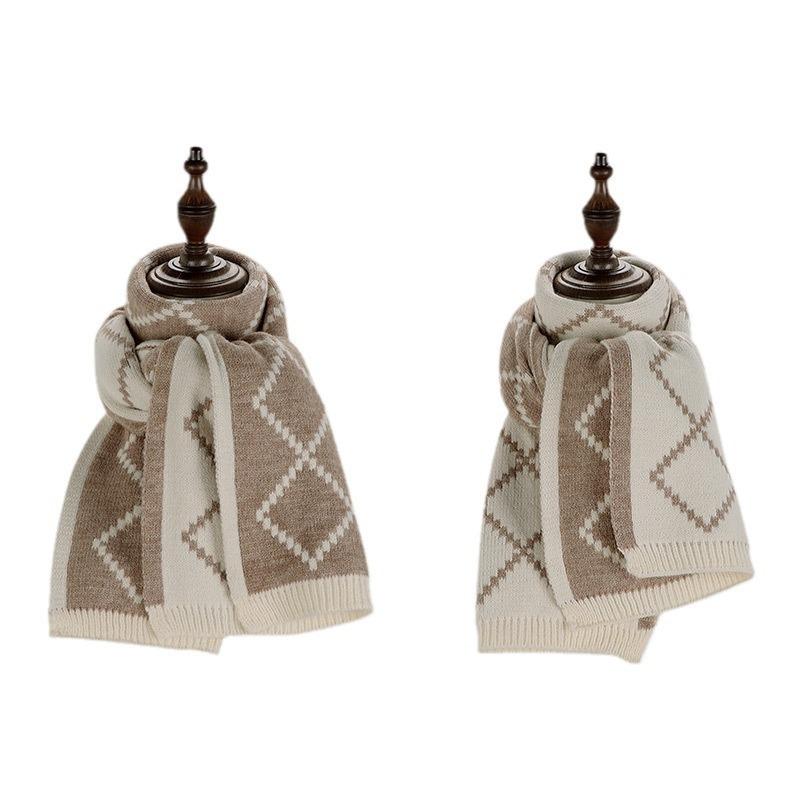 Подарок на день рождения Красный шарф Женский зимний клетчатый Универсальный Рождественский вязаный шерстяной Студенческий шарф