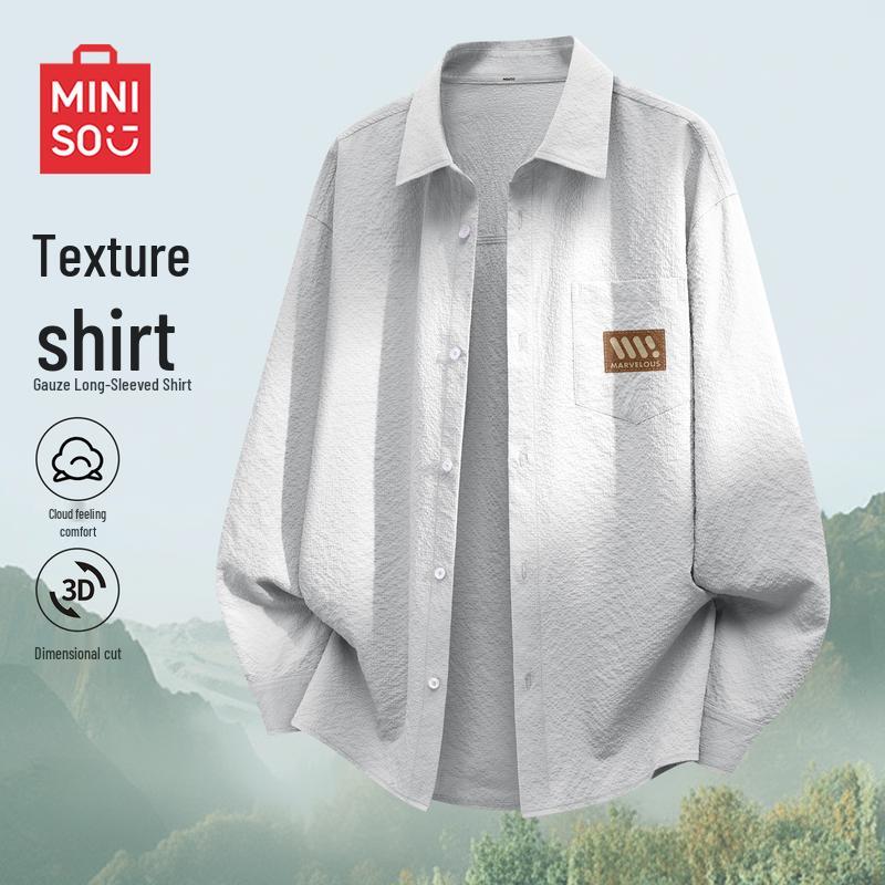 MINISO Мужская рубашка с кубинским воротником, длинный рукав, новый стиль 2026