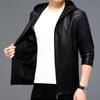 High-end Genuine Leather Jackets for Men, Sheepskin Autumn and Winter Men's Casual Motorcycle Leather Jackets with Hooded Leather Jackets
