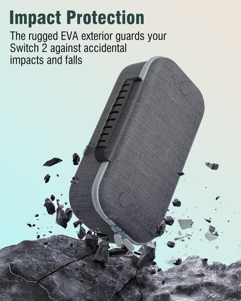OLCLSS Чехол для переноски Nintendo Switch 2 с восемью силиконовыми колпачками-фиксаторами и двумя усиленными держателями 10H. Вмещает до 12 игр и легко переносится.