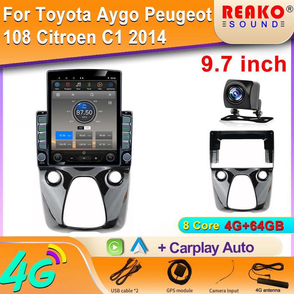 9,7-дюймовый вертикальный экран Tesla Android 12.0 автомобильное радио для Toyota Aygo Peugeot 108 Citroen C1 2014 GPS-навигатор