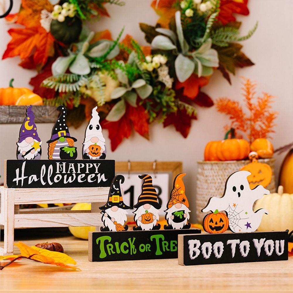 Сладость или гадость на Хэллоуин Деревянные украшения Фестивальная атмосфера Реквизит Украшения стола Тыквенное привидение Подарки своими руками Декор в виде тыквенного привидения