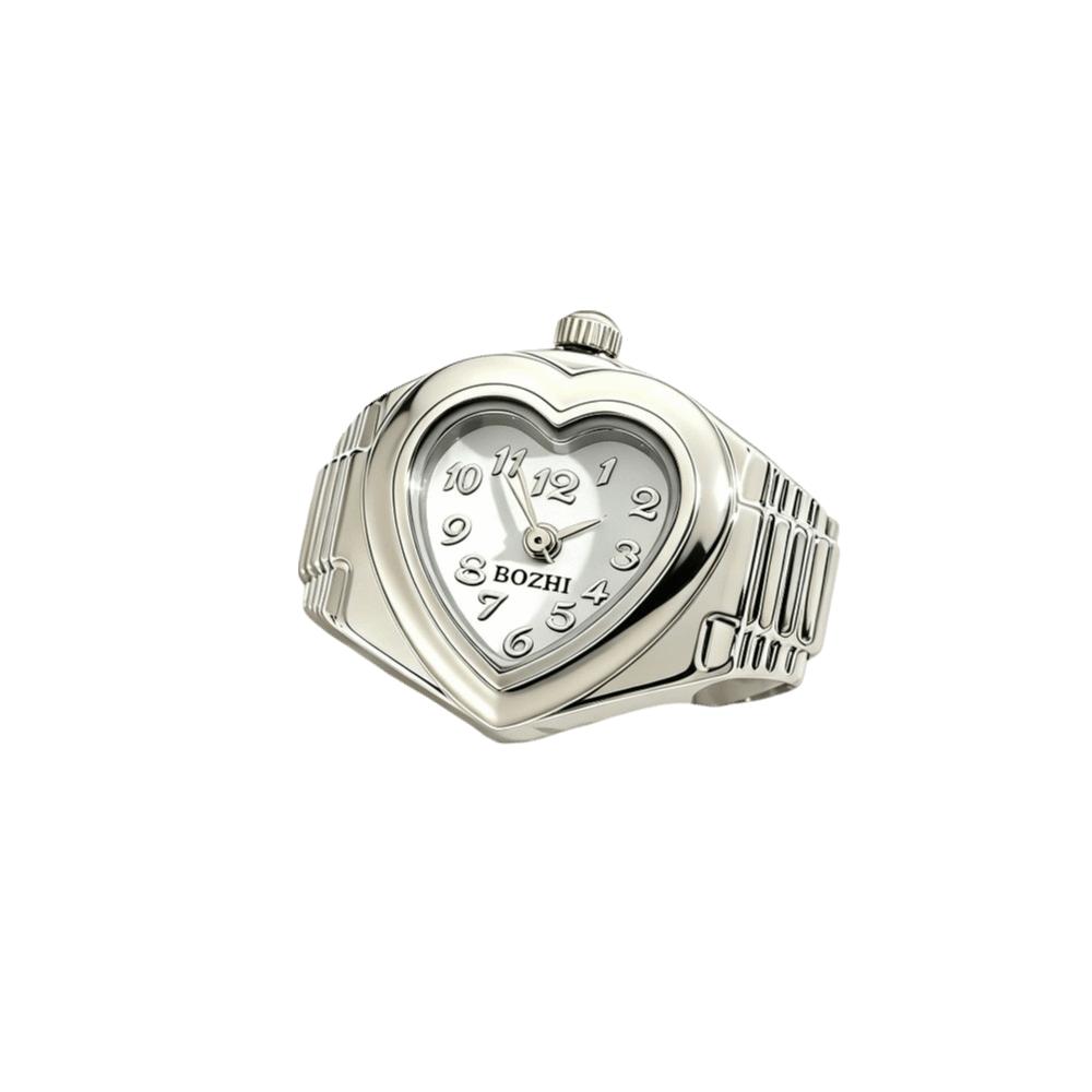 Stainless Steel Ring Watch Heart Shaped Quartz Movement Watch Alloy Ring Watch Fashion Accessories