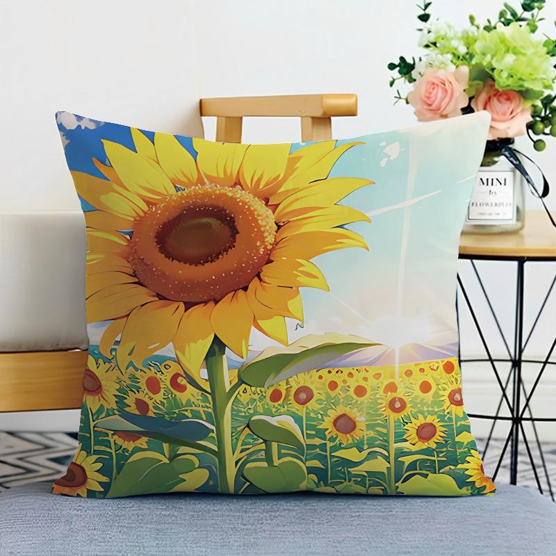 Sunflower Print Decorative Pillowcase Bedroom Living Room Square Cushion Pillowcase