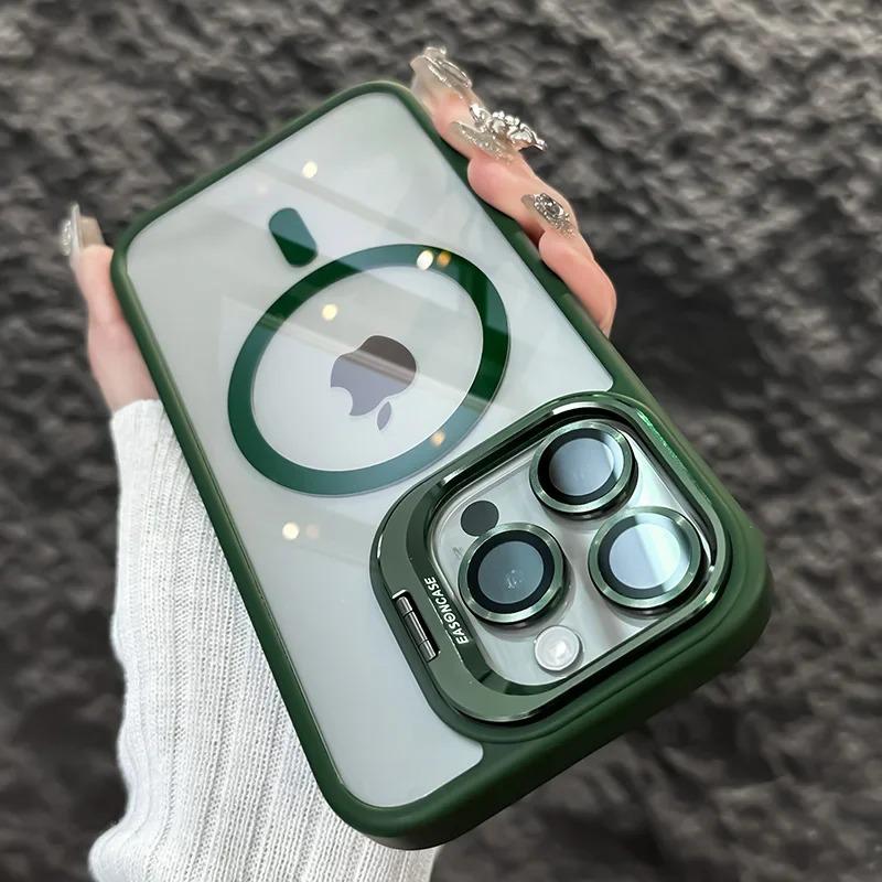 Роскошный Магнитный Противоударный Чехол для Телефона Для iPhone 15 14 13 12 11 16 Pro Max 16 Plus 16E Funda Чехол-Подставка с Защитой Стеклянного Объектива