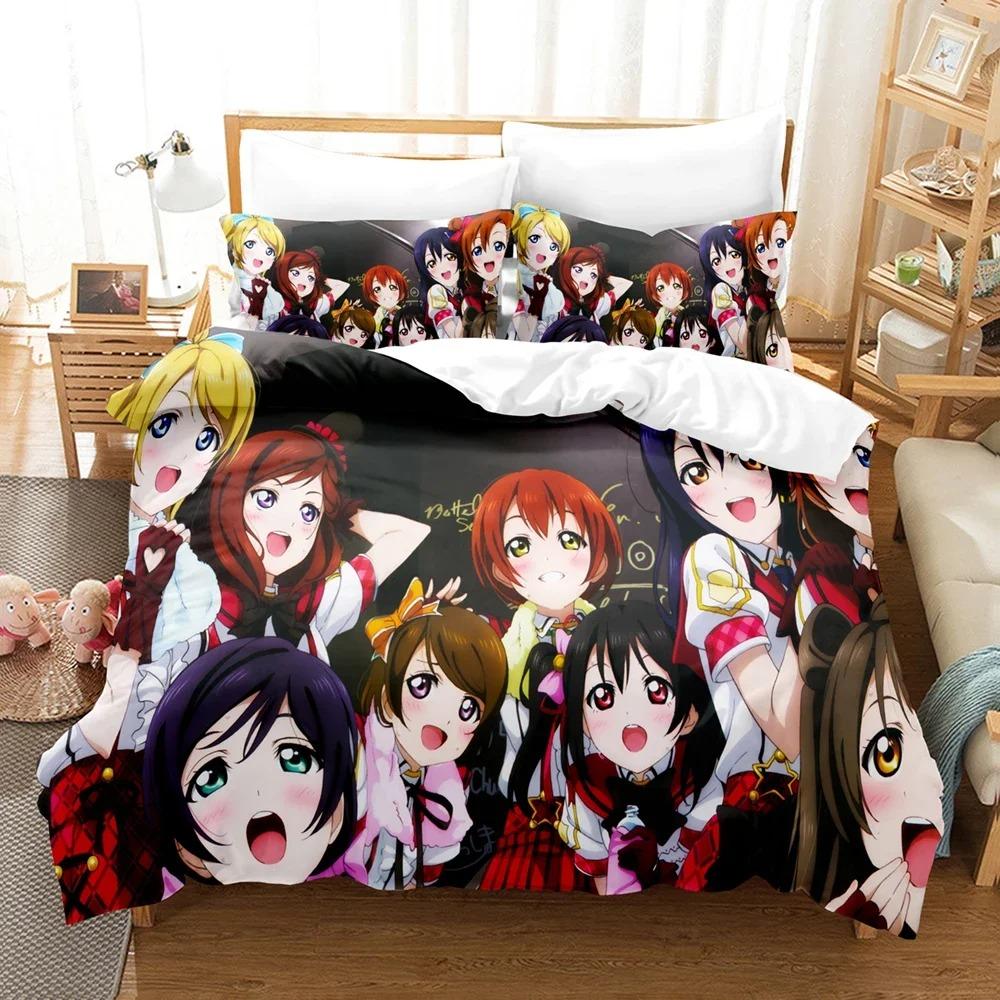 3D-мультфильмы LoveLive! Проект «Школьный идол» Комплекты постельного белья Пододеяльник с наволочкой Твин Полный комплект постельного белья Queen King Постельное белье