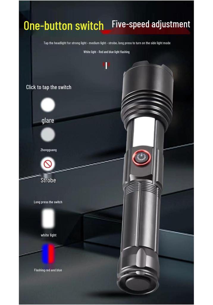 Rechargeable White LED Laser Flashlight - Super Bright, Long-Throw, Type-C Electric for Home Use