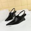 Retro European & American Wedge High Heel Closed Toe Sandals with Back Strap for Women