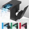 LED Bathroom Faucet Waterfall Single Handle 1 Hole Deck Mount Cold Hot Mixer Tap