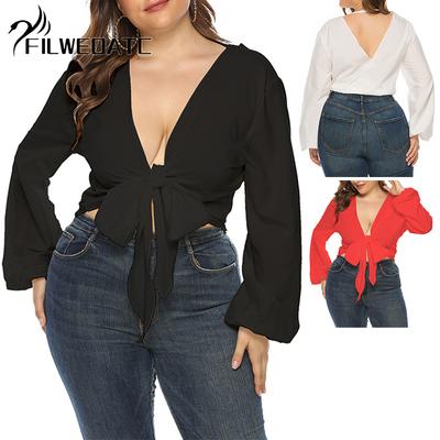 Filweoatc Индивидуальная укороченная однотонная сексуальная блузка без бретелек с длинными рукавами