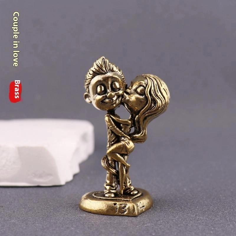 Brass Retro Couple Ornament Creative Handicraft Copper Ornament Small Figurines Miniatures Home Decor