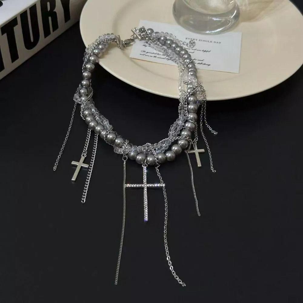 Spice Girl Women's Choker Sweet Cool Cross Pendant Necklace New Pearl Necklace