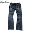 RogueWave American Retro Slim Flare Jeans Women Y2k Harajuku Gothic Vintage Pocket Embroidered Blue Denim Pants Low Waist Wide Leg Trouser