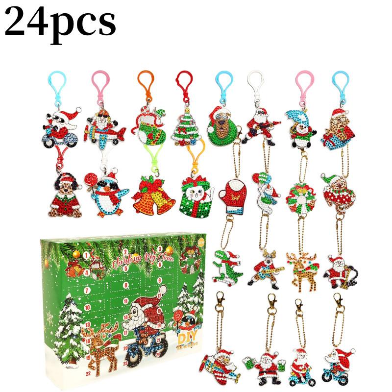 Festive Acrylic Christmas Diy Blind Box Keychain Set With Sparkling Diamond Art 15 Pieces