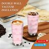 Cute Pink Heart Pattern Travel Insulated Coffee Tumbler Stainless Steel Vacuum Thermal Mug Leakproof Reusable Cup for Office School Gift
