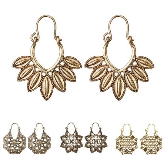 Bohemian Women Hollow Flower Honeycomb Filigree Hoop Earrings Retro Jewelry Gift
