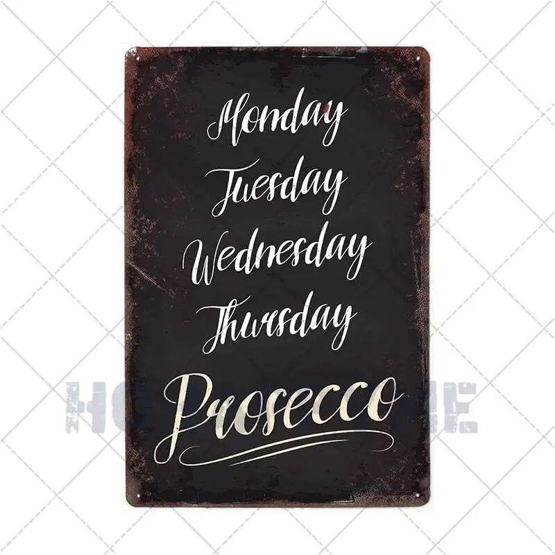 Prosecco O'Clock Metal Tin Signs Plates Cocktails Vintage Plaque Posters Pub Bar Art Wall Decoration Retro Home Decor 20x30cm