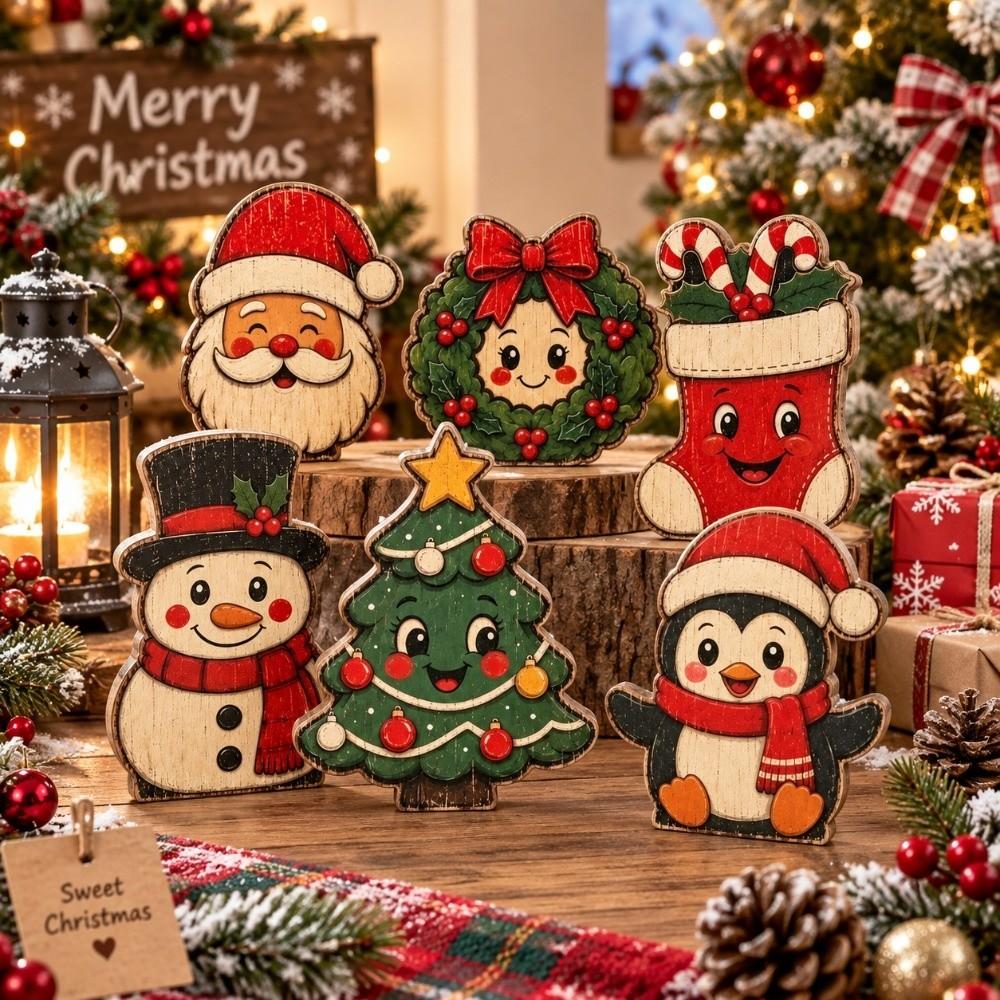Tree Sock Christmas Wooden Ornaments Snowman Xmas Desktop Ornaments Christmas Decoration OfficeV