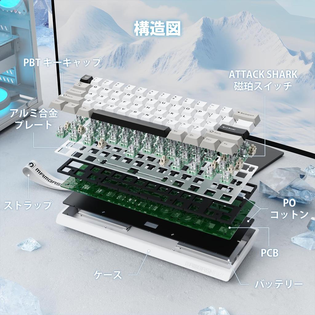 MAMBASNAKE X60HE Игровая клавиатура с быстрым триггером RT, магнитная, 8000 Гц опрос, беспроводная, HE SnapKeys, без мертвых зон, 60 PBT, для витого кабеля, прямое соответствие стандартам
