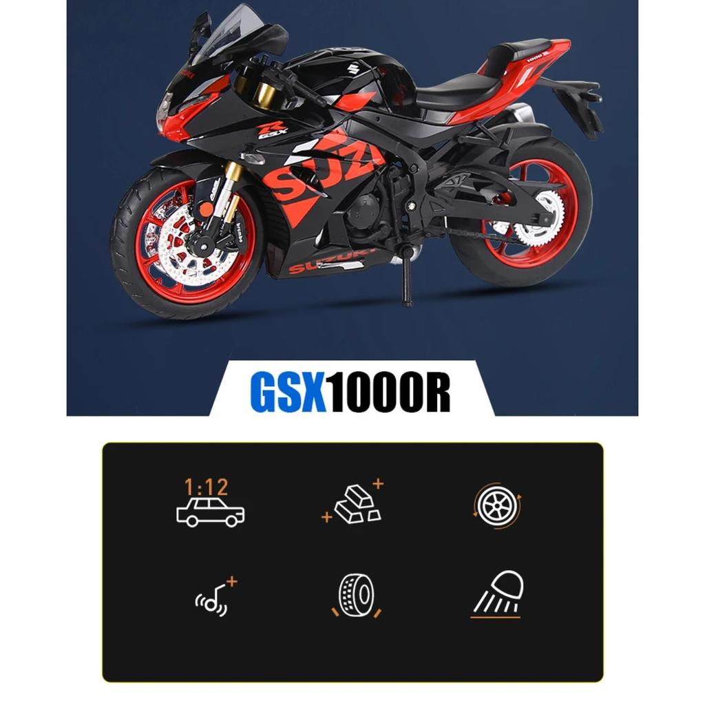 1/12 Suzuki GSX-R1000R Alloy Sports Motorcycle Model Diecast Toy Street Cross-Country Motorcycle Model Sound and Light Kids Gift