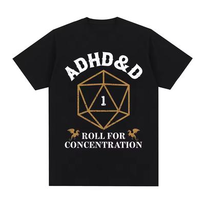 ADHD&D Бросок на Концентрацию Футболка Смешная Геймерская Dungeons DM RPG Кубики Дракон Футболки Унисекс Хлопок Повседневные Футболки Уличная Одежда