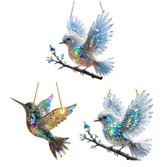 Синяя птица подвесное украшение витражное стекло искусство птица орнамент 2D плоский акрил